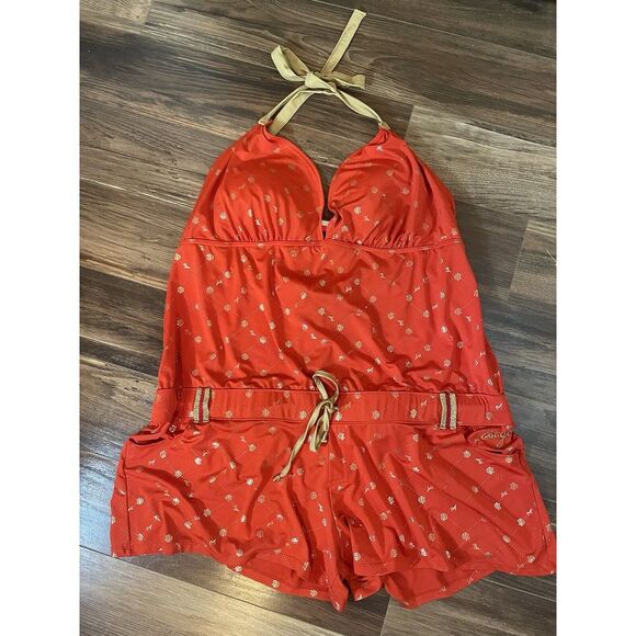 COOGI Pants - Coogi Vintage Bold Red with Gilded Gold Halter "Hot Pants"‎ Jumper Size 3x